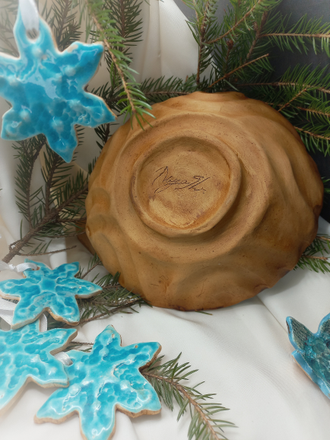 Набор елочных украшений "Бирюзовая зима"+ тарелочка от мастерской "Мир.Любовь.Керамика"