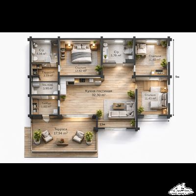 «Селеста»  12,78 х 7,57 м — 107,41 м²