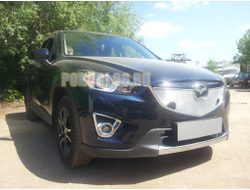 Защита радиатора Mazda CX-5 2012-2014 chrome с парктроником верх PREMIUM