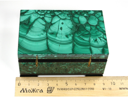 Шкатулка из Малахита с крышкой на шарнирах, ДР Конго (90*61*43 мм, вес: 310 г) №26662