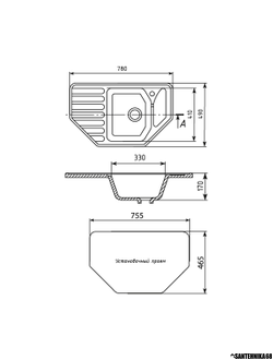 Мойка из искусственного мрамора MIXLINE ML-GM24 угловая с крылом 490*780*170мм