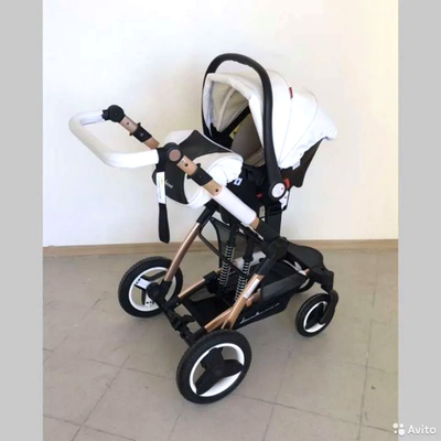 Детская коляска 3 в 1 Belecoo X6 Бело-черная экокожа