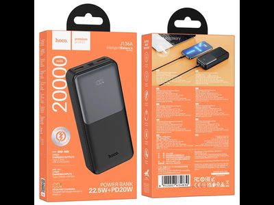 Power Bank HOCO J136A 20000mAh PD 22.5W QC Fast Charge Black
