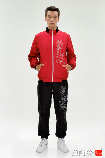 Костюм спортивный KANJI с символикой каратэ, черно-красный, APIKA, вышивка киокушинкай