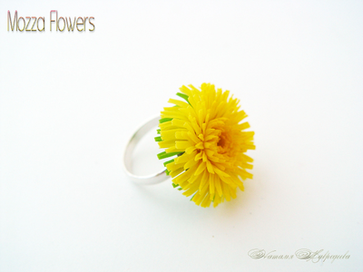 Кольцо "Одуванчик люкс". Цветы из полимерной глины.