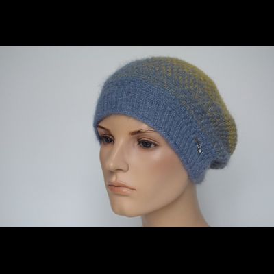 Берет вязаный голубой с желтым Vizio Италия 6711 В