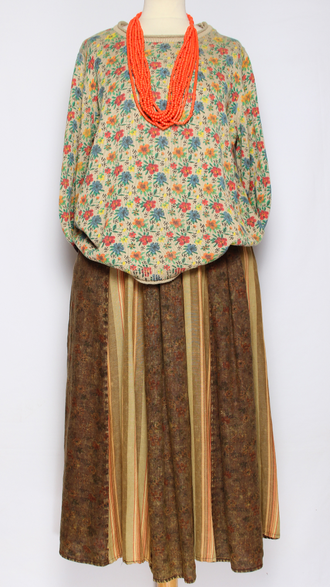 ЮБКА "МНОГО КЛИНЬЕВ" бежевая, кофе до р.52