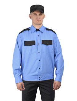 Рубашка мужская "Охрана" (дл. рукав) на резинке голубая с чёрным