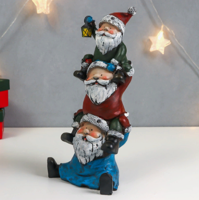 Новогодний сувенир с подсветкой "Гномики с фонариками - куча мала" 29,5х14,5х11,5 см