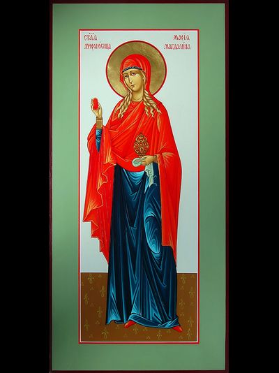 Мария Магдалина, святая равноапостольная, мироносица. Рукописная мерная икона.