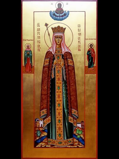 Ангелина Сербская, преподобная, королева. Рукописная мерная икона.