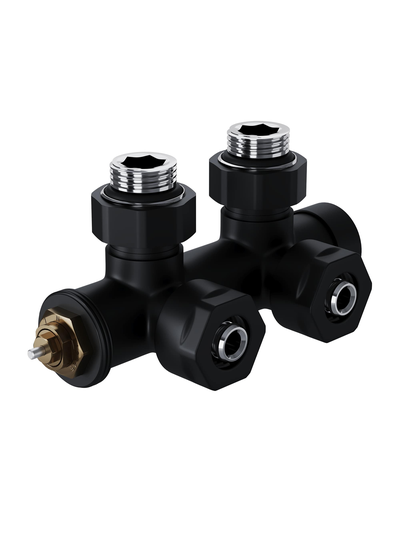 Узел нижнего подключения термостатический угловой Royal Thermo Design Pro 15мм М30х1,5 (Черный)