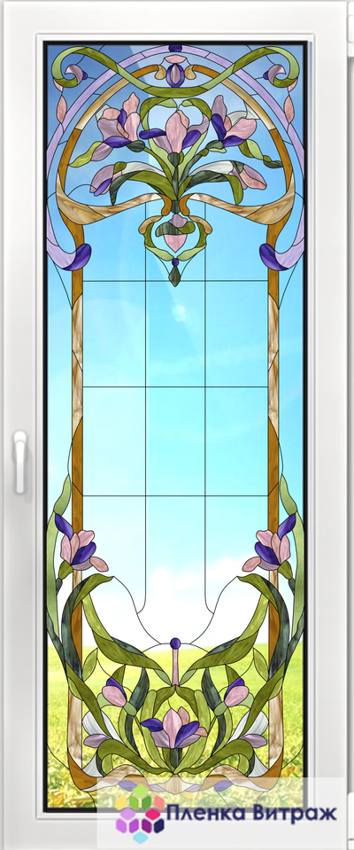 Витражная пленка, витражная пленка самоклеющаяся под заказ,пленочный витраж с цветочным рисунком