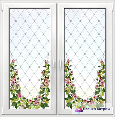 Витражная пленка, витражная пленка самоклеющаяся под заказ,пленочный витраж с цветочным рисунком