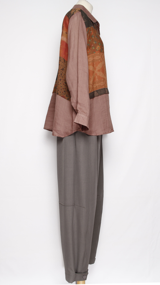 Рубашка Бохо "КРАПИВА КОМБИНИРОВАННАЯ" чайная роза\синяя, чайная роза\терракот до  р.52