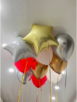 Шары белый, красный, серебро, золото, звёздочки 10 шт под потолок