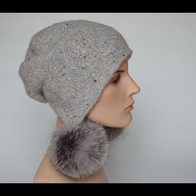 Шапка капор вязаная женская с помпонами Vizio 6444 Италия белая