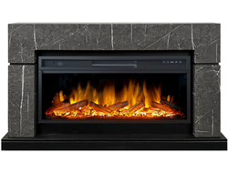 Линейный электрокамин Lindos SFT серый мрамор с очагом Vision 42 LOG LED