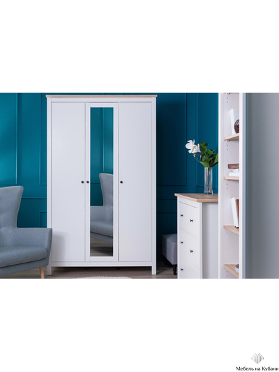 2.08.01.040.14 САГА шкаф 3 двери с зеркалом белый/ясень