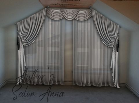 Фото окна с выполненным на нём эскизом штор