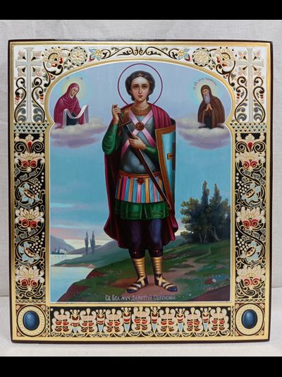 Димитрий Солунский (Фессалоникийский), Мироточивый, Святой великомученик. Рукописная икона 27х31см.