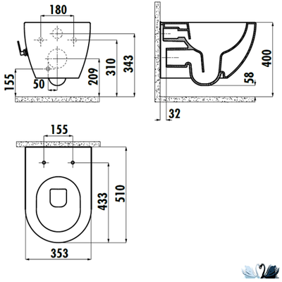 Унитаз Creavit Free FE320-34CB00E-0002 с биде, со смесителем. Круглая форма, подвесная, скрытый крепеж.