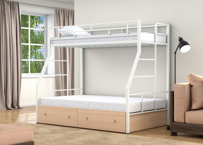 Двухъярусная кровать Раута Твист Белый ящики дуб молочный фото