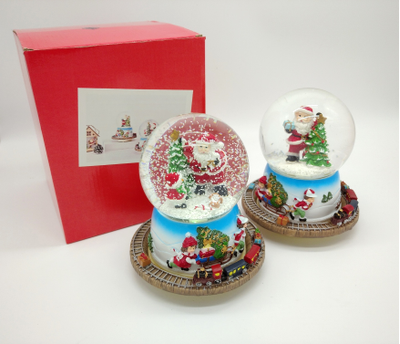 Снежный шар музыкальный с движущимся поездом 16*14*14см, D-10см, (Два вида)