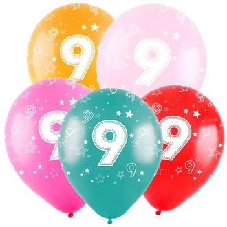 Воздушные шары с гелием "С днем рождения! цифра 9" 30см