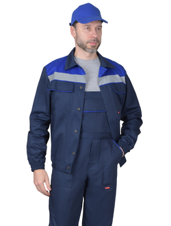 Костюм МАСТЕР летний: куртка, полукомбинезон, темно-синий с васильковой отделкой