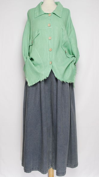 Блуза-жакет лён "КЛАПАНЫ ВИНТАЖНАЯ " яблоко, бирюзовая р.48-56