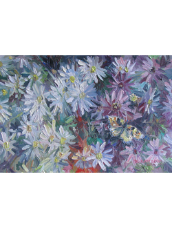 Картина бабочка на ромашках