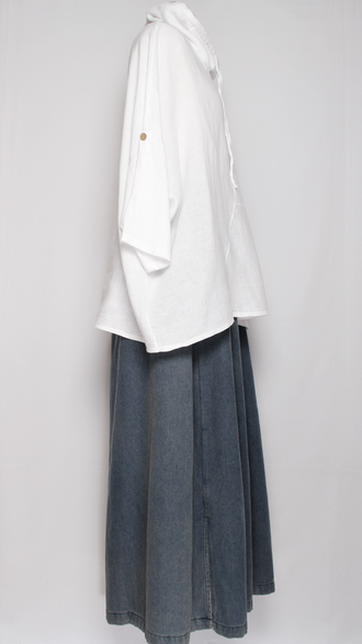 БЛУЗА ЛЁН КИМОНО "ХОМУТ КУЛИСКА" св.бежевая, белая, бежевая  до.56