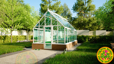 Теплица из стекла и алюминия ЧЕСТЕРФИЛД-ЭЙР белого цвета