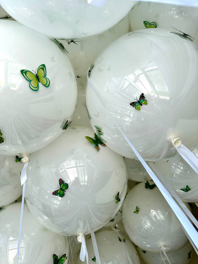 Шар с гелием Бабл стеклянный с бабочками 60см, 1шт