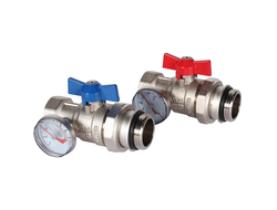 Комплект ROMMER прямых шаровых кранов с термометрами 1"