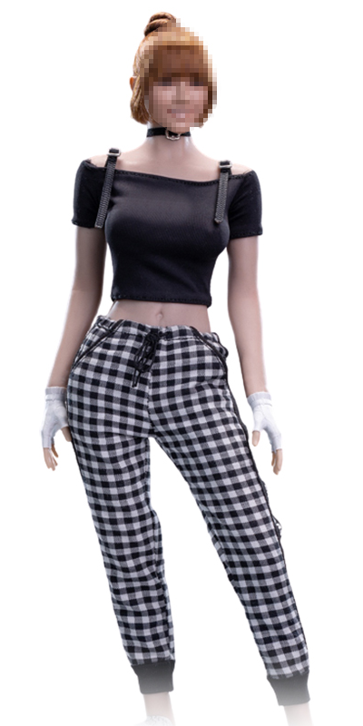 Женский свободный костюм - 1/6 Female T-shirt Plaid Casual Pants (3S007) - 3STOYS