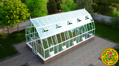 Базовая комплектация теплицы из стекла и алюминия “Леонардо XL” размером 5000 х 10000 мм