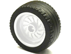Wheel 18mm D. x 12mm with Axle Hole and Stud with Black Tire 24 x 12 Low 18976 / 18977, White (18976c01)