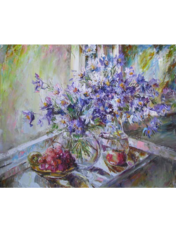 Натюрморт Подснежники и виноград на окне