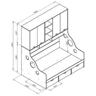 Кровать Дельта-21.01 с антресолью  (цвета в ассортименте) 1,2м