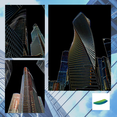 Постеры  из коллекции «Москва Сити» -  «Башня «Меркурий», «Башня «Эволюция» и «Башня «Евразия»