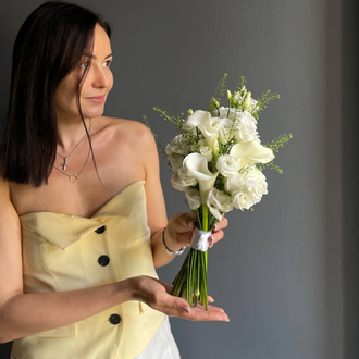 БУКЕТ НЕВЕСТЫ С КАЛЛАМИ, ЭУСТОМОЙ И ДИАНТУСАМИ - (АРТ Н22)