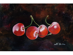 "Four ripe cherries" /// "Четыре спелых вишни" 20х30см