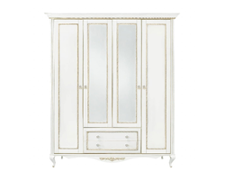 Шкаф 4 дверный с зеркалами Неаполь, Молочный/Патина Золото без структуры дерева