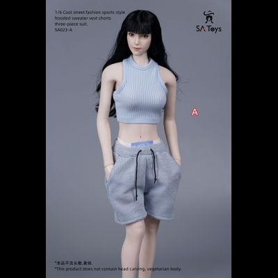 Женский спортивный костюм, набор из 3 предметов (голубой) - 1/6 - Cool street fashion sports style hooded sweater vest shorts three-piece suit  (SA023A) - SA Toys