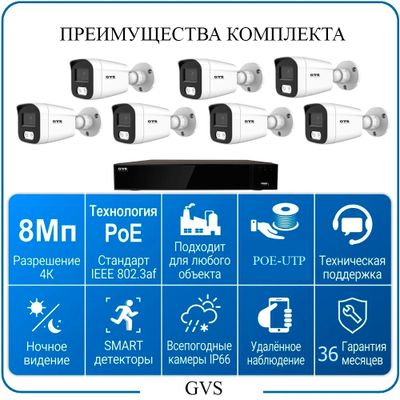 Комплект IP-камер 8 Мегапикселей с записью звука «GVS DS-V7 IP 4K Full»