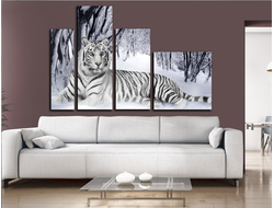 Модульная картина "Белый тигр на снегу"