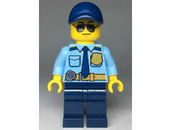Police - City Officer Shirt with Dark Blue Tie and Gold Badge, Dark Tan Belt with Radio, Dark Blue Legs, Dark Blue Cap, Sunglasses, n/a (cty0981)