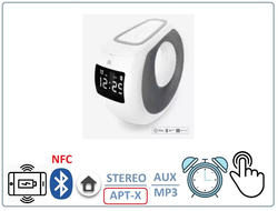 Дизайн-модель COZY MC1 Bluetooth колонка СТЕРЕО APT-X, NFC. зарядная беспроводная станция (QI) , будильник, время с сенсорным управлением для использования в помещении